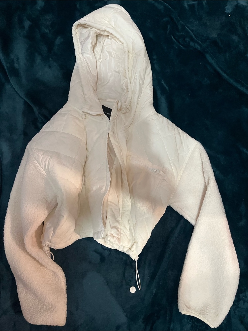 Love Tree Cream Hooded Mixed-Texture Jacket